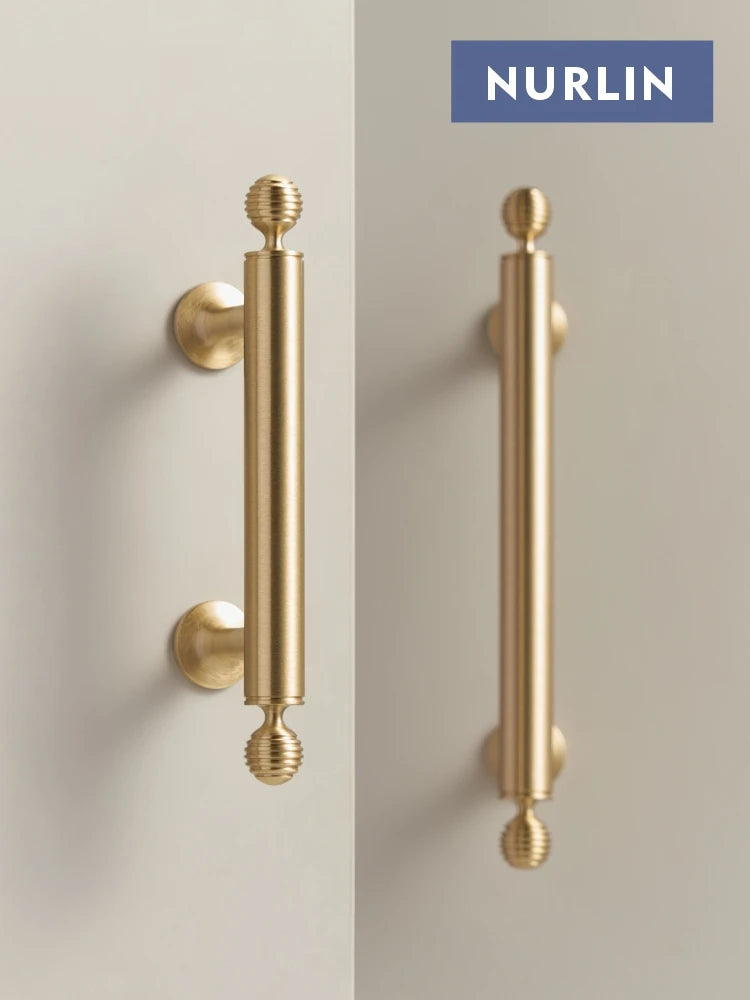 Nurlin French Luxury Solid Brass Kitchen Cabinet Furniture Drawer Cabinet Door Handle Round Knobs T-Bar Wardrobe Pull