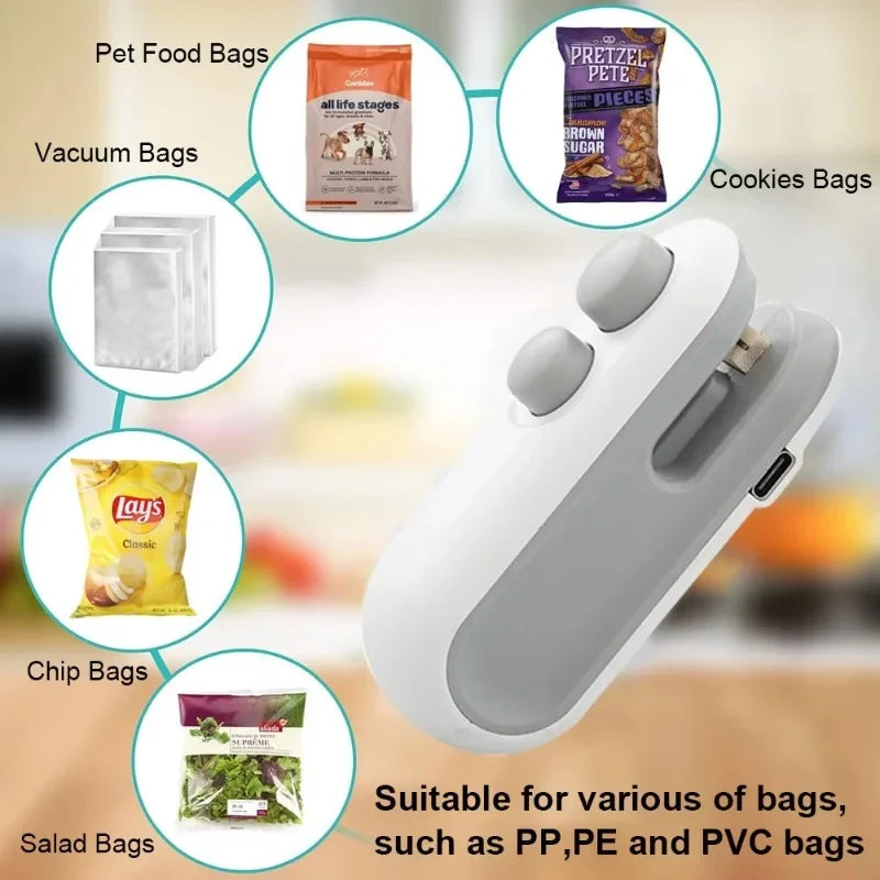 2 in 1 Rechargeable Mini Bag Sealer with Cutter, Portable Thermal Sealer for Plastic Bags, Food Storage Sealant Machine
