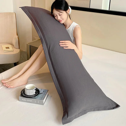 New solid-color washed double long pillowcases, couple pillowcases 48*100cm, 120cm, 150cm, 180cm (without core)