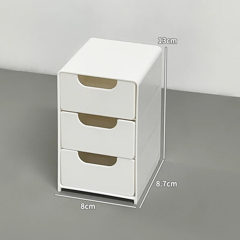 Multi-functional Drawer-style Storage Box 3-Tier Desktop Cosmetic Jewelry Organizer Office Snack Storage Box Portable Cabinet