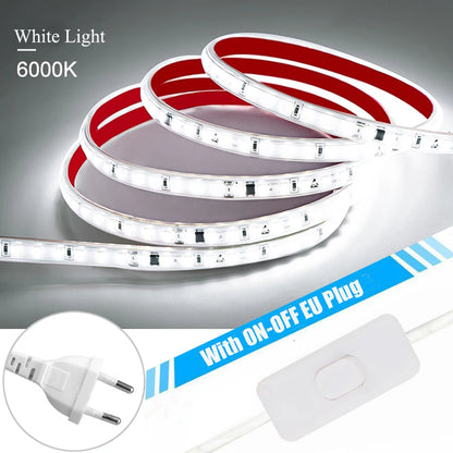 120LED/m LED Strip Light 220v Flexible&10cm Cuttable Soft Lamp Bar 2835 Tape Adhesive EU Plug Vanity Cabinet Wardrobe Home Decor