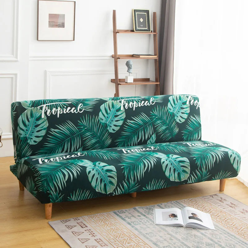 Printed Sofa Bed Cover Stretch Armless Sofa Cover Spandex Dust-Proof Furniture Protector For Bedroom, Hotel, and Home Decor