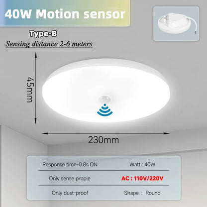 PIR Motion Sensor Ceiling Lamp 15w 20w 30w 40w Motion Detector Modern Ceiling Lighting For Corridor Garage Stair Balcony 220V
