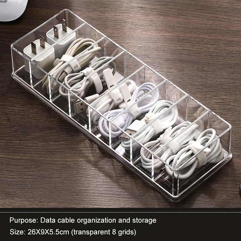 1PC Data Cable Storage Box Charging Cable Mobile Phone Charger Desktop Organizer Cable Management Tool with Cover Dustproof Box