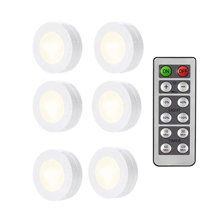 LED Puck Light Wireless Under Cabinet Lights with Remote Control Dimmable Battery Powered Night Lamp for Kitchen Closet Wardrobe