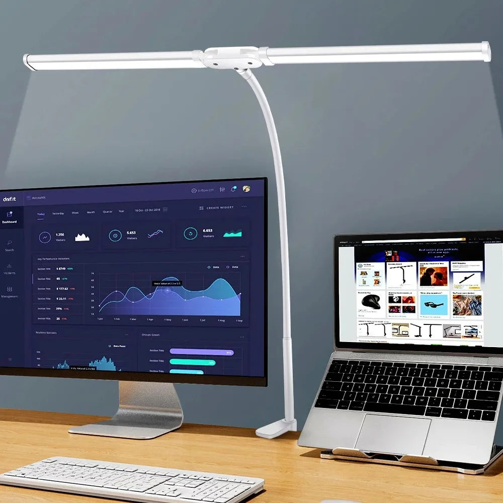 LED Desk Lamp Double/Single Head Architect Desk Lamps Office Eye-Caring Desk Light Stepless Dimmable Adjustable Gooseneck Lamp