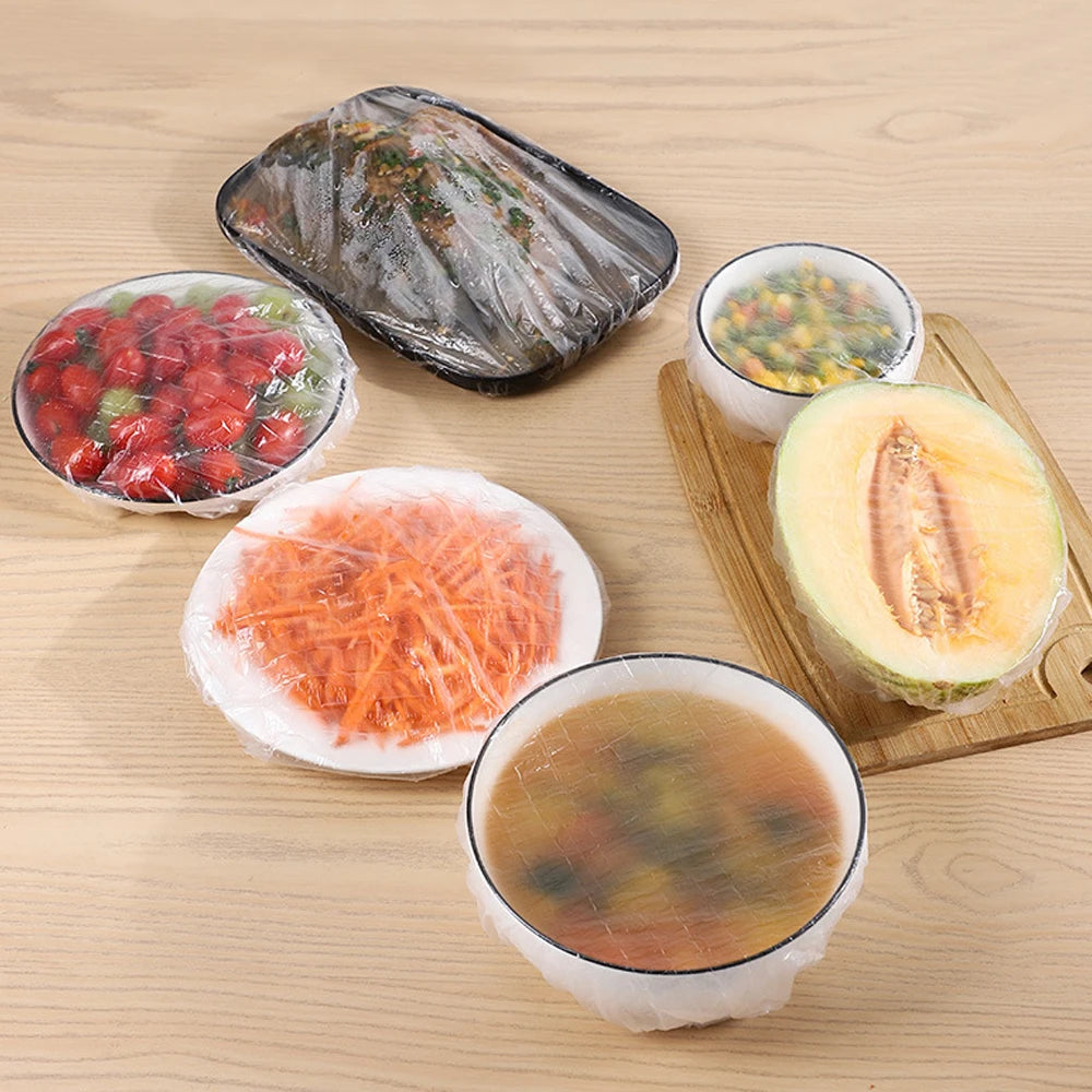 Disposable Food Cover Plastic Wrap Elastic Food Lids for Fruit Bowls Cups Caps Storage Kitchen Fresh Keeping Saver Bag 500pcs
