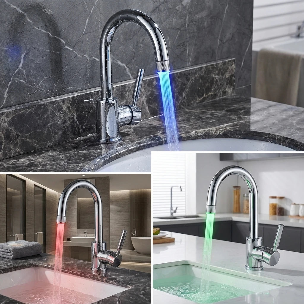 LED Faucet Head with Automatic 3-Color Change Water Saving Light Tap Nozzle for Kitchen Bathroom Aerator Stream Glow