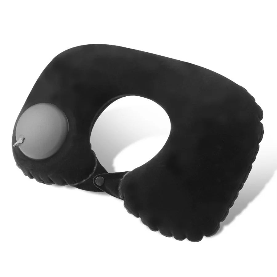 1pc U-Shaped Auto-Inflate Neck Pillow Home Office Car Use Travel Pillow Portable Comfortable Flocking Surface Pillow Gift