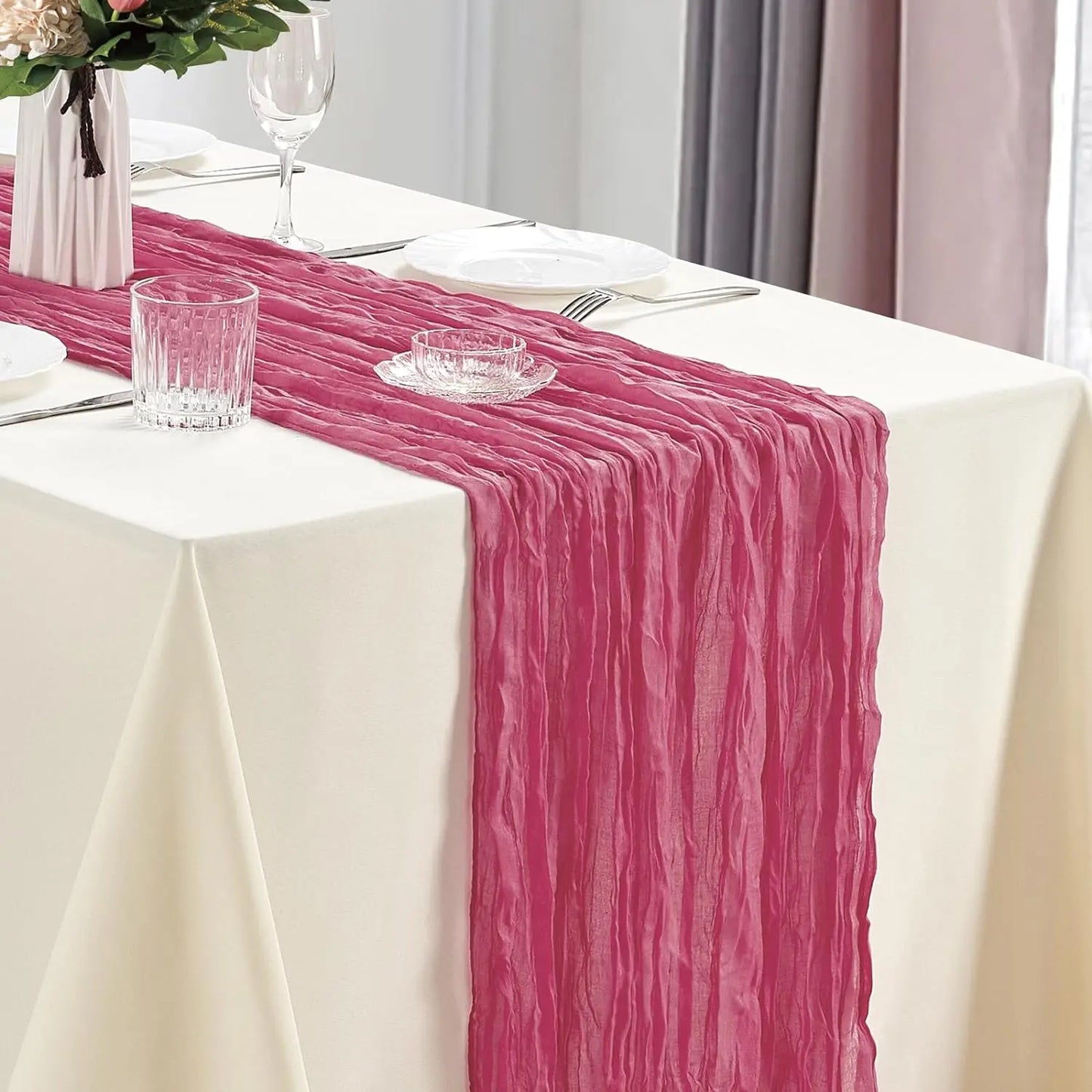 6pcs Cheesecloth Table Runner Boho Gauze Table Runner 40x270cm for Wedding Bridal Shower Birthday Party