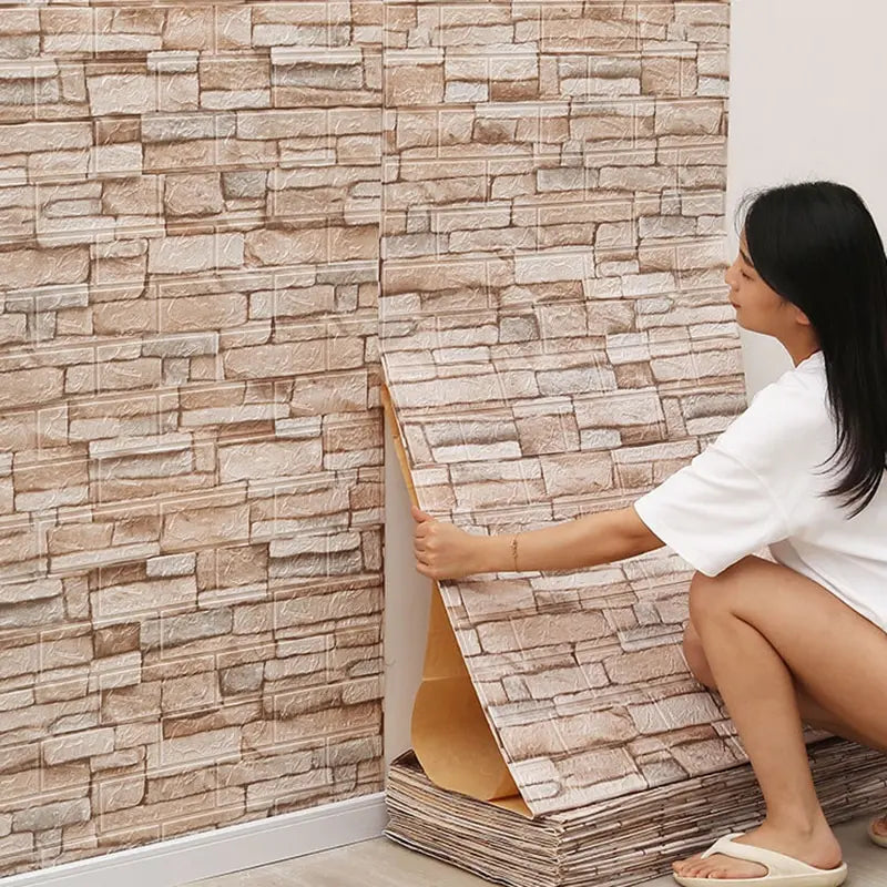 1-10pcs 3D Brick Pattern Wall Stickers Wallpaper 77cmx70cm Waterproof Self-adhesive Stain-resistant Vintage Style Room Decor