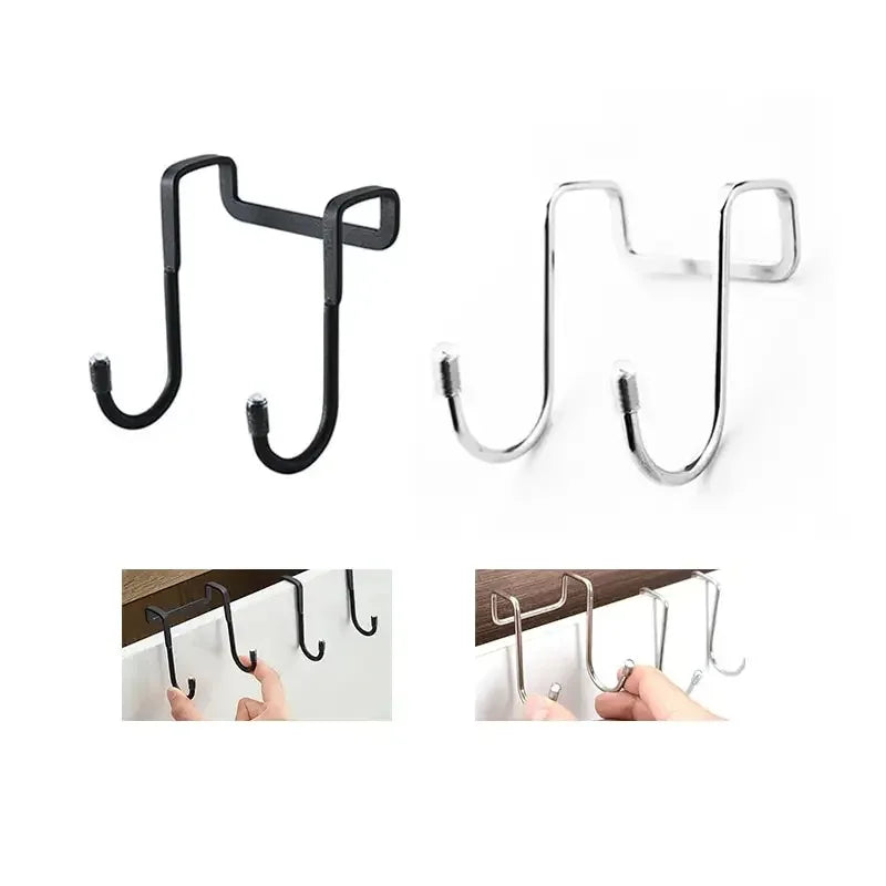 Stainless Steel Double S Hook Free Punch Wall Hanging Bathroom Kitchen Door S Hook Towel Storage Rack