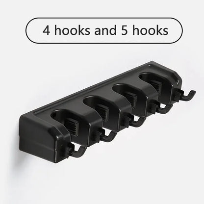 Wall Mounted Mop Holder Broom Hanger 3/4/5 Position Multi-Functional Black Magic Plastic Storage Rack for Home Kitchen Bathroom