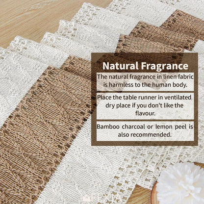 Boho Farmhouse Linen Table Runner with Tassels–Rustic Macrame, Burlap & Cotton Blend for Summer Home Decor and Holiday Events