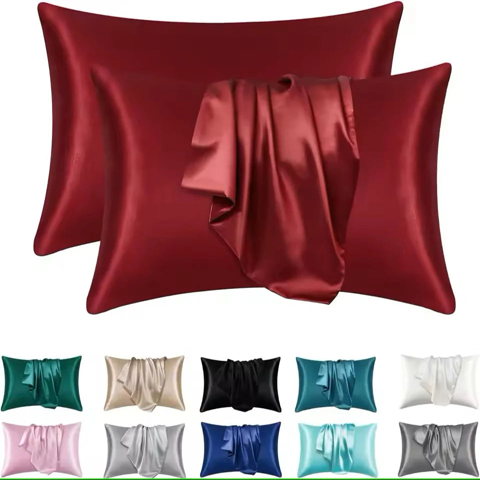 2pcs Satin Silk Pillowcase for Hair and Skin, Coral Pillow Cases Standard Size Set of Super Soft Pillow Case