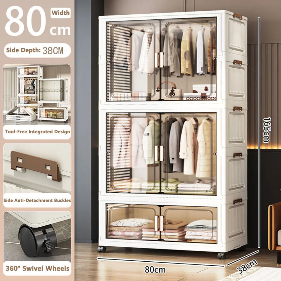 Folding Storage Cabinet Multi-Scene White/Black/Gray Home Office Kitchen Bathroom Multi-Functional Organizer with Doors