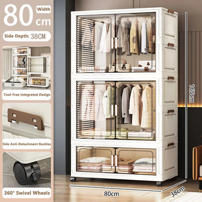 Folding Storage Cabinet Multi-Scene White/Black/Gray Home Office Kitchen Bathroom Multi-Functional Organizer with Doors