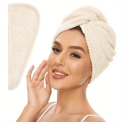 Solid Color Absorbent Hair Towel Wrap 9.8" X 25.5" Textured Dry Hair Cap for Button-Down Women