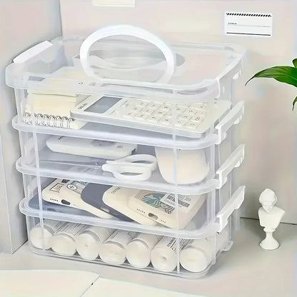 4-Layer Transparent Plastic Storage Box, Stackable Divided Compartments Organizer for Building Blocks, Portable Drawer Container