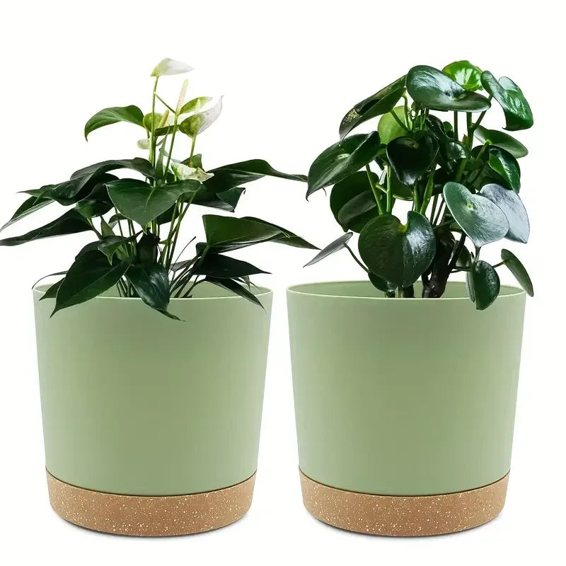 2 Pack, Planters for Indoor Plants with Drainage Holes and Removable Base,Saucer Modern Decorative for Outdoor Garden Planters