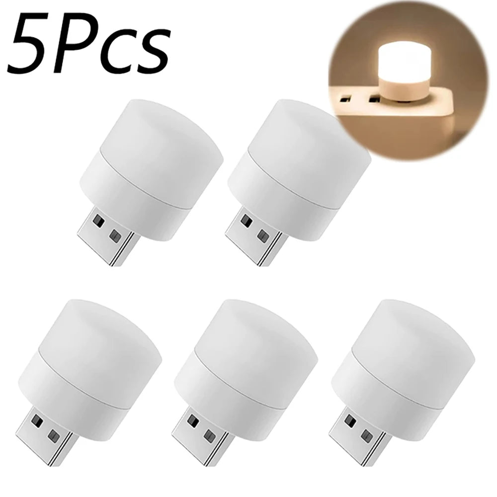 1/3/5/10Pcs USB Night Light Warm White LED Plug-In Light Bulb Portable Home Environment Light Energy-Saving Reading Night Light