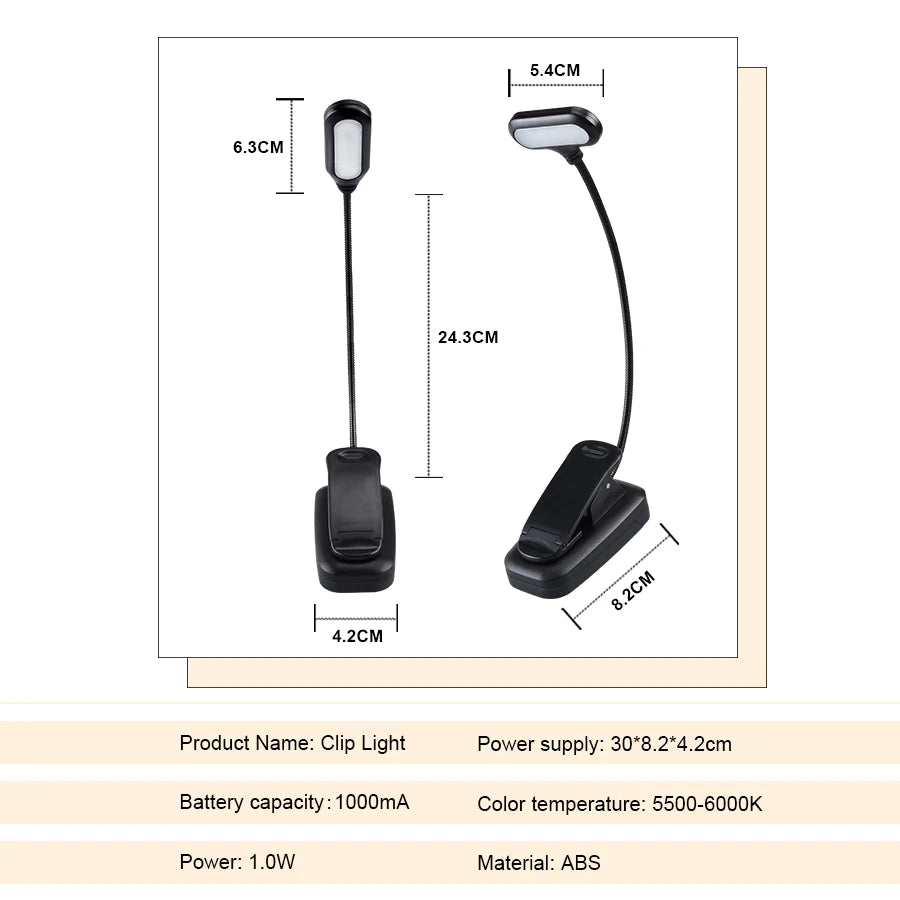 Mini portable LED book light eye protection reading light flexible adjustable direction non-rechargeable battery study lamp bedr