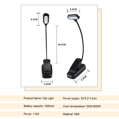 Mini portable LED book light eye protection reading light flexible adjustable direction non-rechargeable battery study lamp bedr