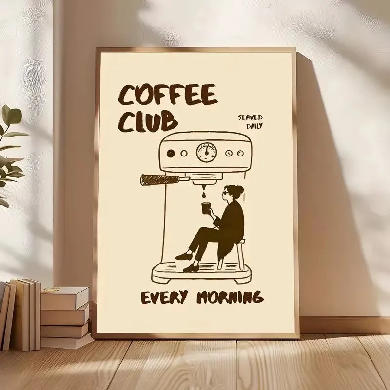 Retro Bonjour Dog Coffee Canvas Print Funny Dog Coffee Club Kitchen Wall Art Poster for Modern Living Room Bedroom Home Decor