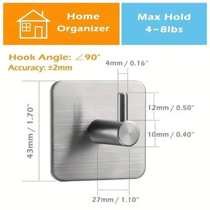 Adhesive Heavy Duty Wall Hook Waterproof Stainless Steel, Mounting - Bathroom and Bedroom