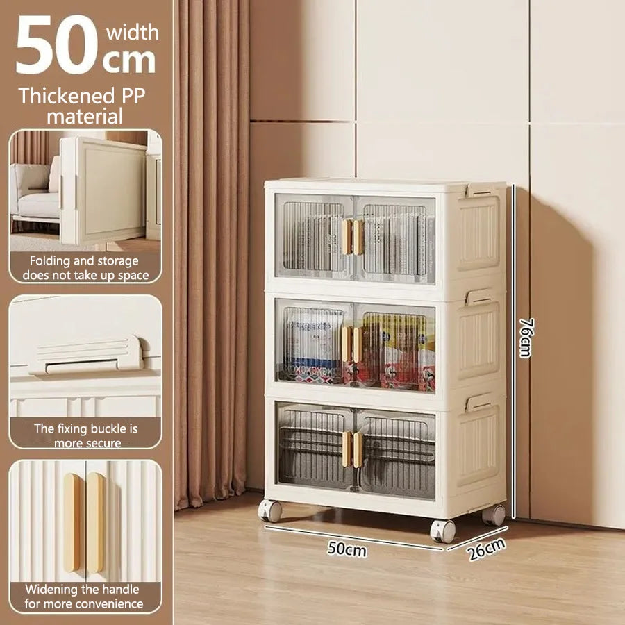 Folding Storage Cabinet Multi-Scene White/Black/Gray Home Office Kitchen Bathroom Multi-Functional Organizer with Doors