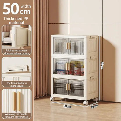 Folding Storage Cabinet Multi-Scene White/Black/Gray Home Office Kitchen Bathroom Multi-Functional Organizer with Doors