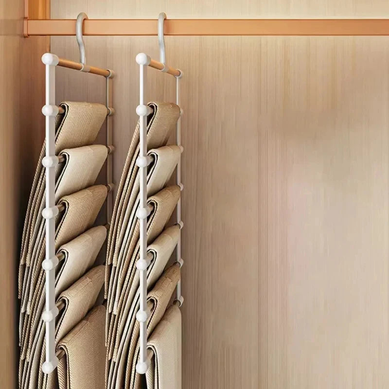 Multi-layer Pants Hanger Foldable Non-slip Clothes Rack Wardrobe Space Saving Organizer for Trousers Scarf Storage