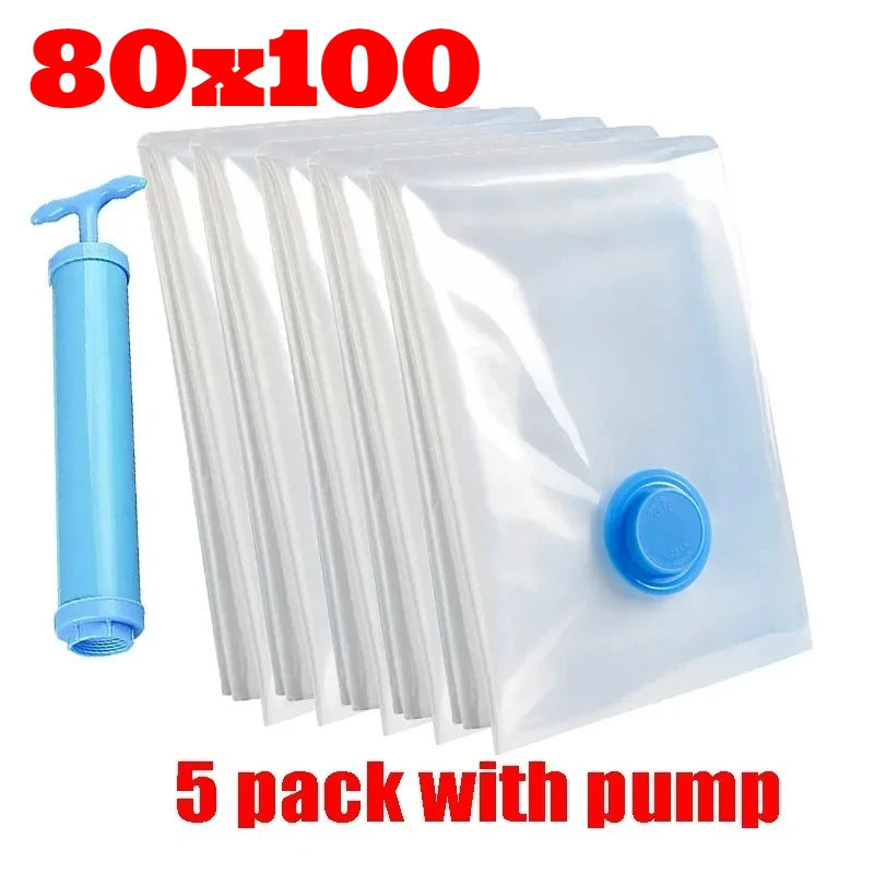 5Pcs Vacuum Storage Bags or 1Pcs Pump, Vacuum Seal Bag Space Saving Bags for Comforters Clothes Pillow Bedding Blanket Storage