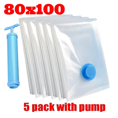 5Pcs Vacuum Storage Bags or 1Pcs Pump, Vacuum Seal Bag Space Saving Bags for Comforters Clothes Pillow Bedding Blanket Storage