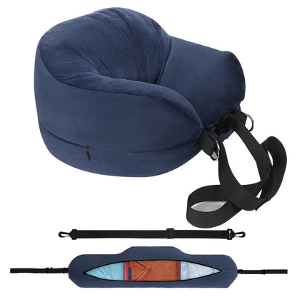 Travel Neck Pillow with Fillable Clothing U-Shaped Pillowcase, Extra Storage Bag, Velvet Neck Pillow Cover for Airplane Travel