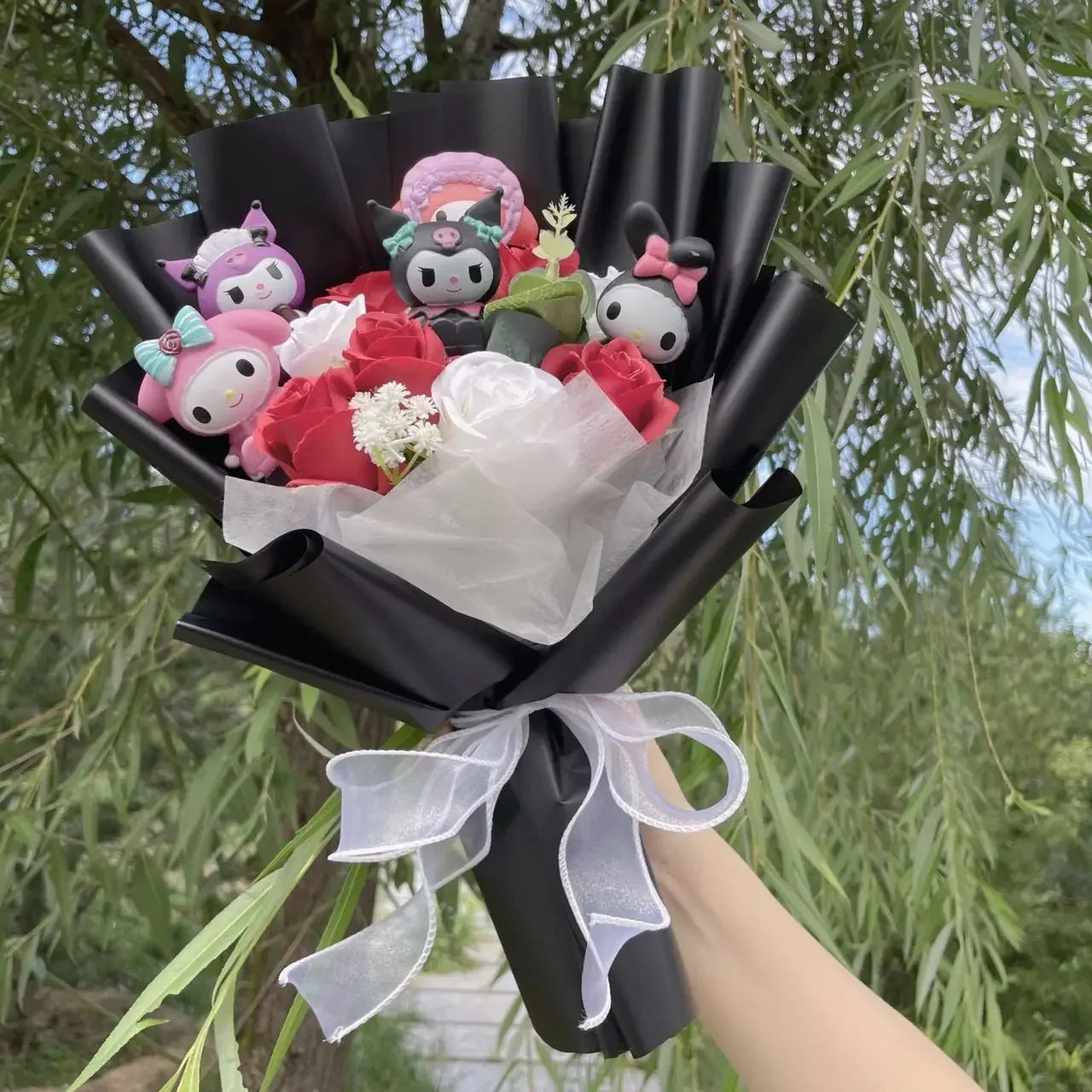 Kawaii Hello Kitty Cat Dolls With Artificial Flowers Creative Bouquet Christmas Valentine Birthday Graduation Gifts