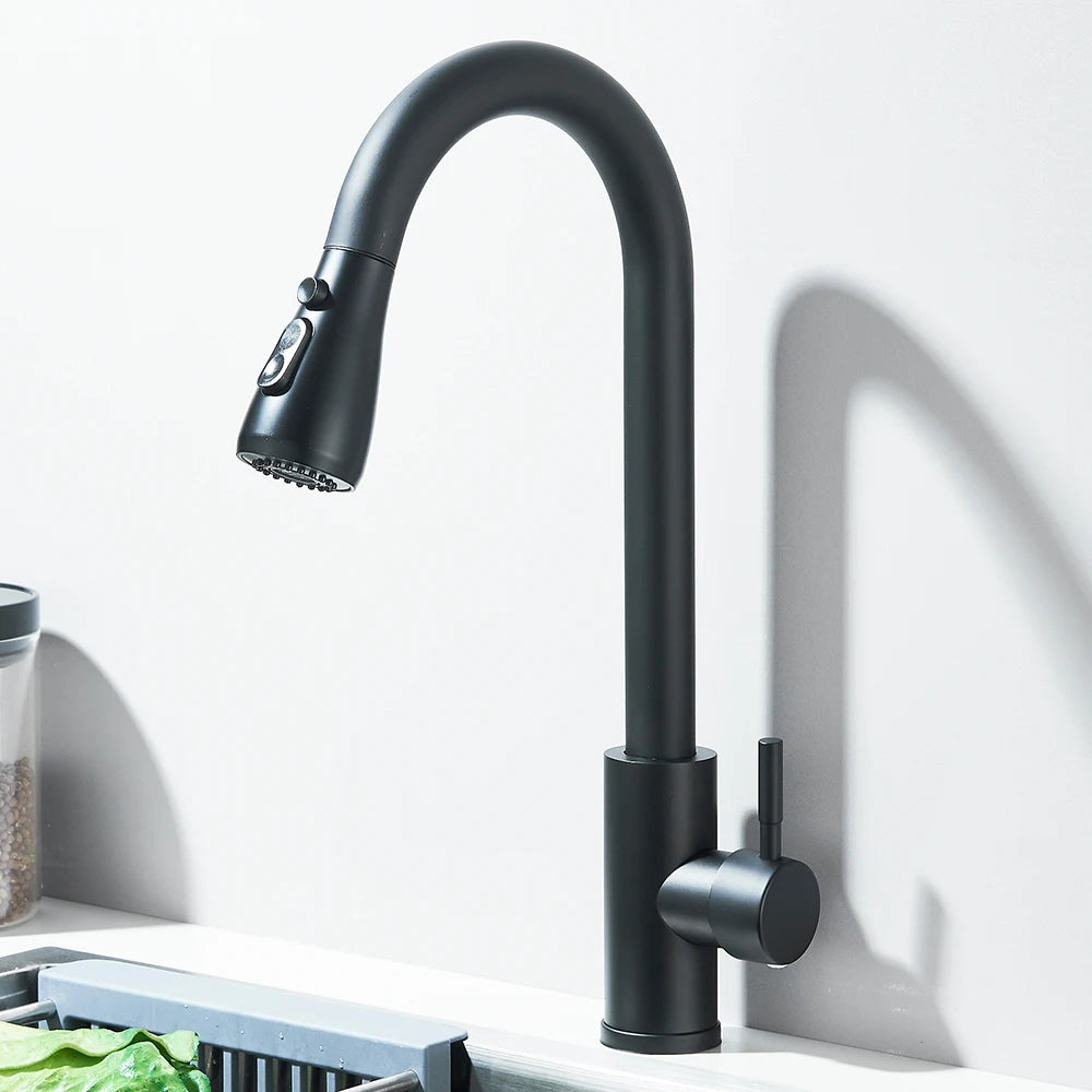 Kitchen Sink Faucets stainless steel Pull Out Kitchen Sink Water Tap Deck Mounted Mixer Stream Sprayer Head Hot Cold Taps