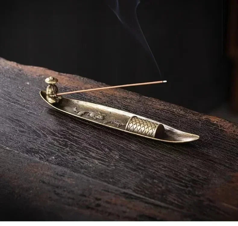 Japanese Style 21cm Zen Fishing Man Incense Burner Metal One Leaf Sandalwood Incense Sticks Holder Alloy Home Decor Ornaments