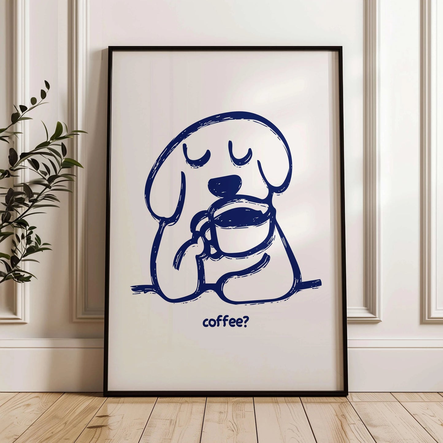 Retro Bonjour Dog Coffee Canvas Print Funny Dog Coffee Club Kitchen Wall Art Poster for Modern Living Room Bedroom Home Decor