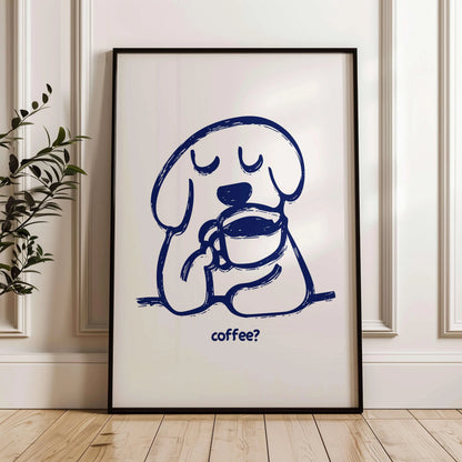 Retro Bonjour Dog Coffee Canvas Print Funny Dog Coffee Club Kitchen Wall Art Poster for Modern Living Room Bedroom Home Decor