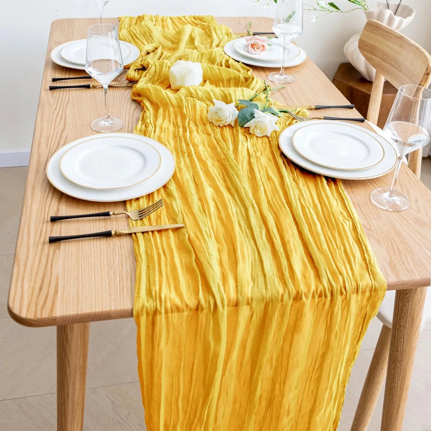 6pcs Cheesecloth Table Runner Boho Gauze Table Runner 40x270cm for Wedding Bridal Shower Birthday Party