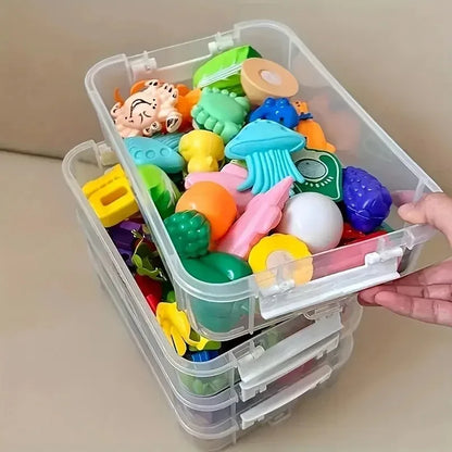 4-Layer Transparent Plastic Storage Box, Stackable Divided Compartments Organizer for Building Blocks, Portable Drawer Container