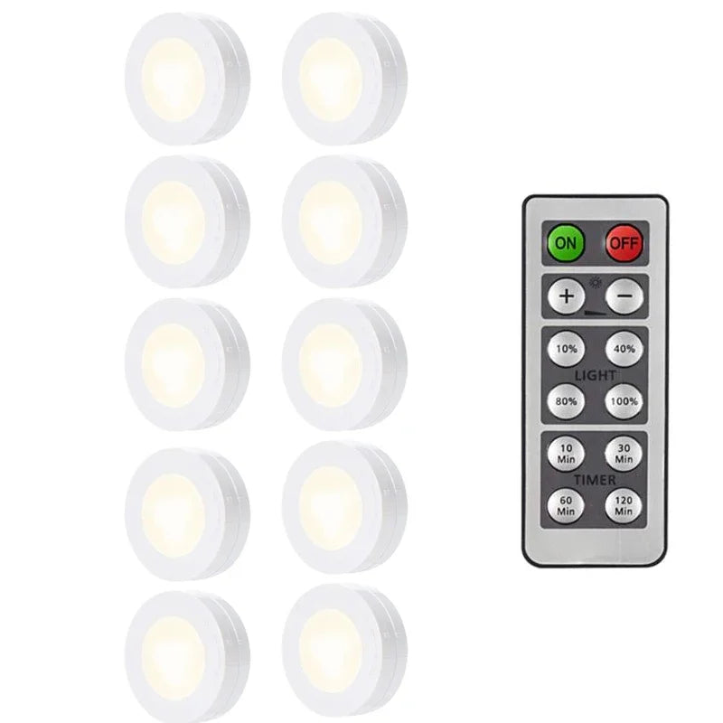 LED Puck Light Wireless Under Cabinet Lights with Remote Control Dimmable Battery Powered Night Lamp for Kitchen Closet Wardrobe
