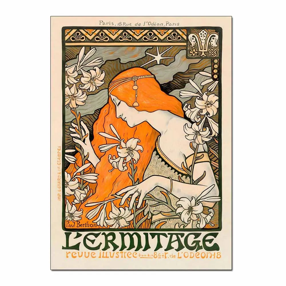 Art Nouveau Retro Poster Abstract Wallpaper Print Canvas Painting Wall Art Picture for Living Room Home Decor Aesthetic Mural