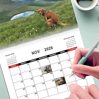 Calendar 2026 Dogs Pooping in Beautiful Places Funny Gag Gifts Thick Paper Wall Calendar Christmas Home Decor Planning Organizer
