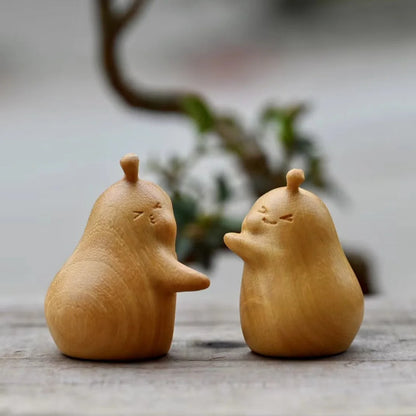 Cute Wooden Carvings Never Separate Figurine Valentine's Day Gifts Boyfriend Birthday Hugs Pears Home Decor Desktop Ornaments