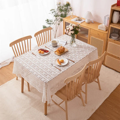 1pcs Rectangular Cut-Out Tablecloth With Bright Silk Thread, European Embroidered Floral Wedding Outdoor Picnic Cloth Decoration