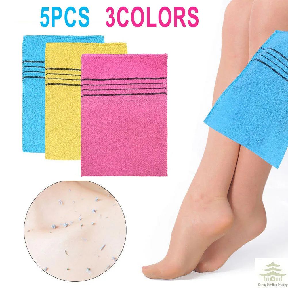 5Pcs Exfoliating Bath Pad Towels Set Korean Italy Asian Exfoliating Bath Washcloth Body Scrub Shower Soft Polyester Cotton