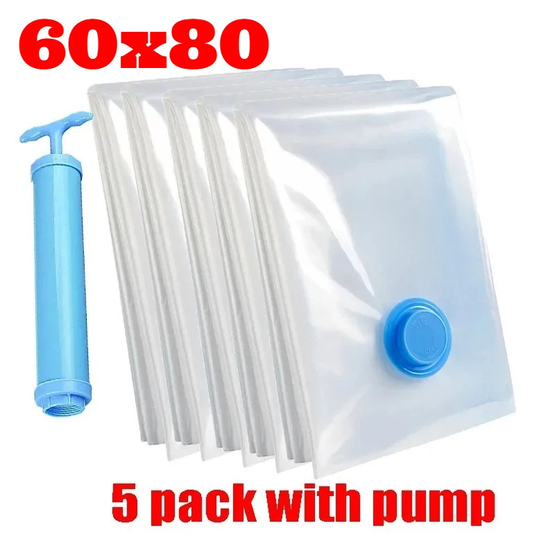 5Pcs Vacuum Storage Bags or 1Pcs Pump, Vacuum Seal Bag Space Saving Bags for Comforters Clothes Pillow Bedding Blanket Storage