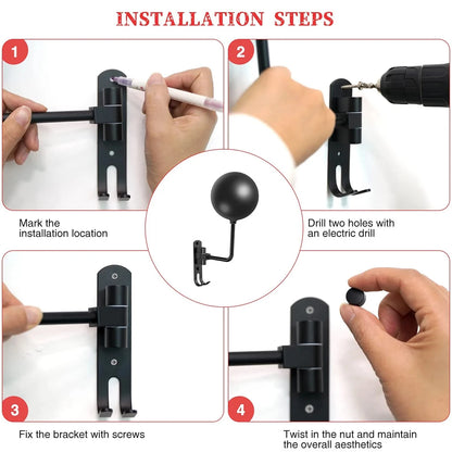 Wall Mount Motorcycle Helmet Holder 180°Rotation Football Bicycle Helmet Rack Helmet Display Hanger Stand for Caps With 2 Hooks